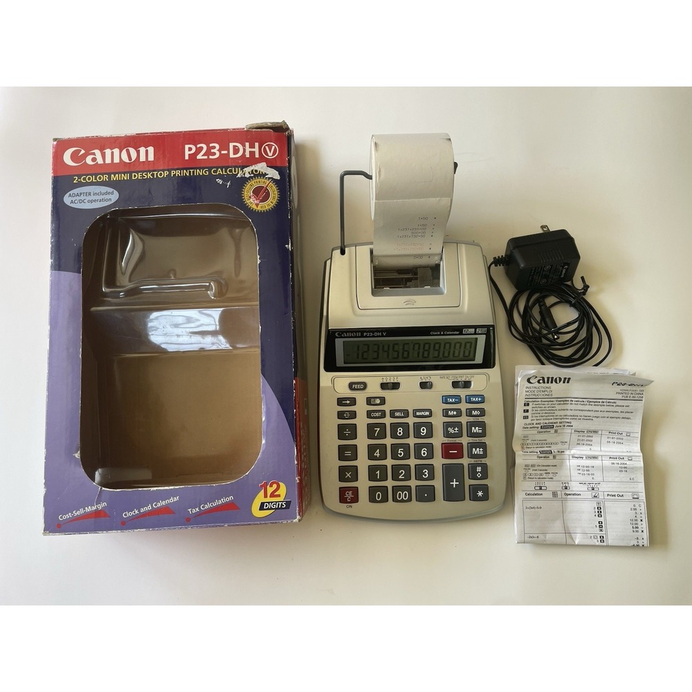 Canon P23-DHV Printing Calculator w/ Power Cord, Manual, Box *Tested‎ & Working
